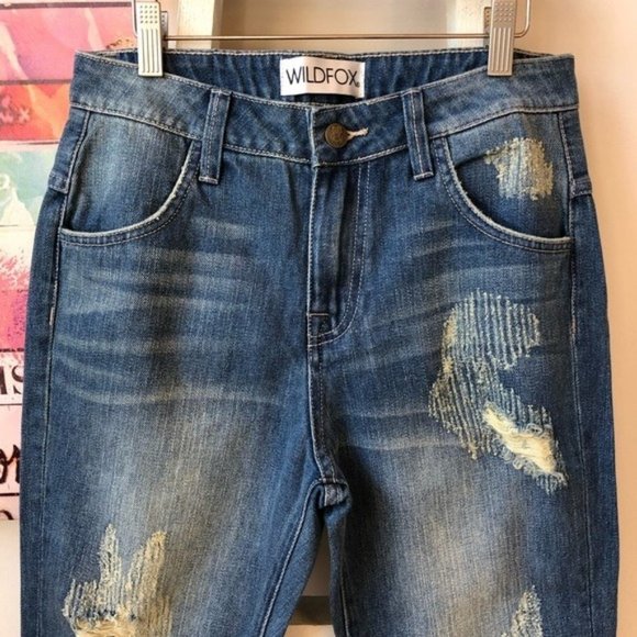 NWT Wildfox Distressed Cropped High Rise Slim Boyfriend Jeans Women's Size 24 - Picture 4 of 13